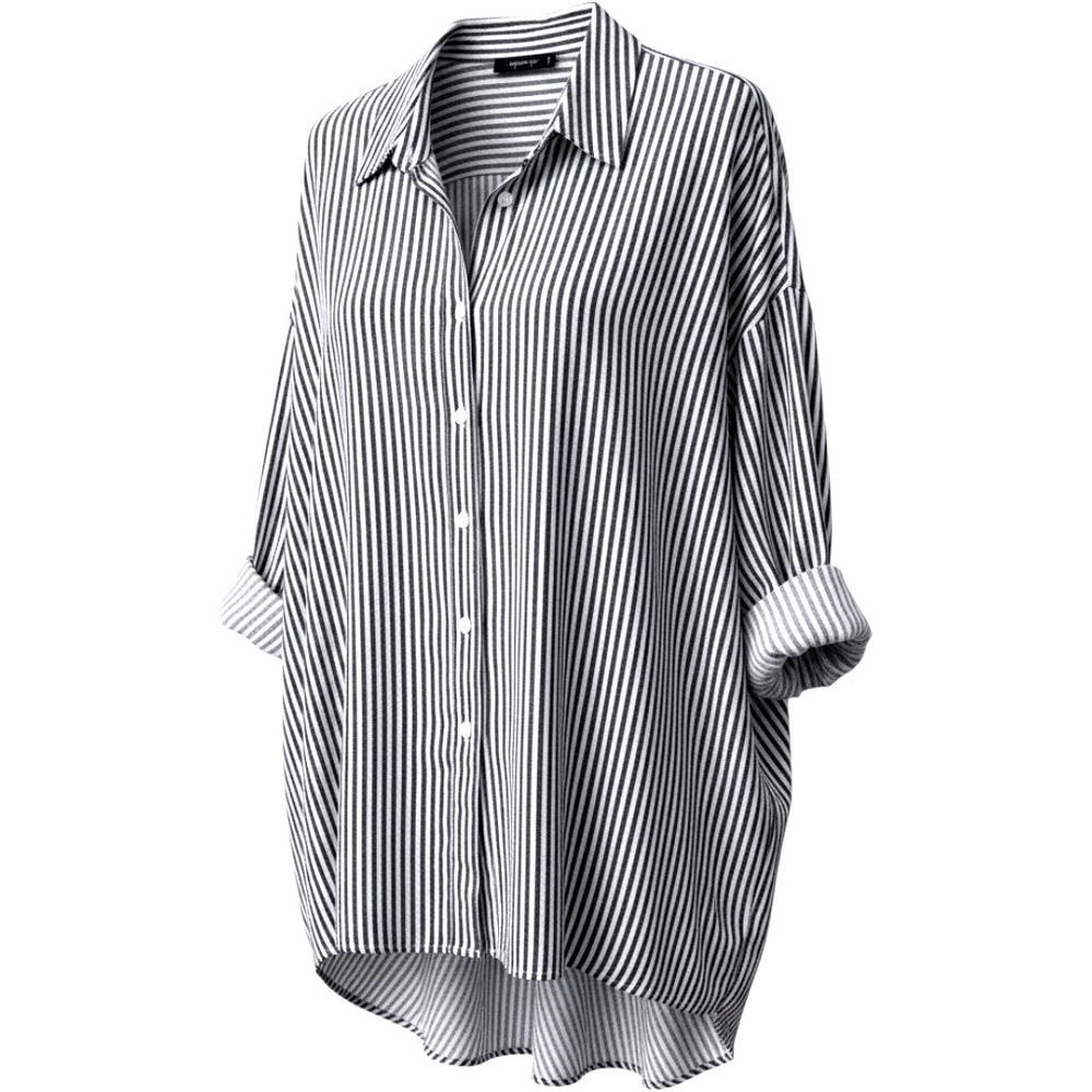 Premise Studio Woman 3X Striped Button Down Shirt Black White Viscose Oversized